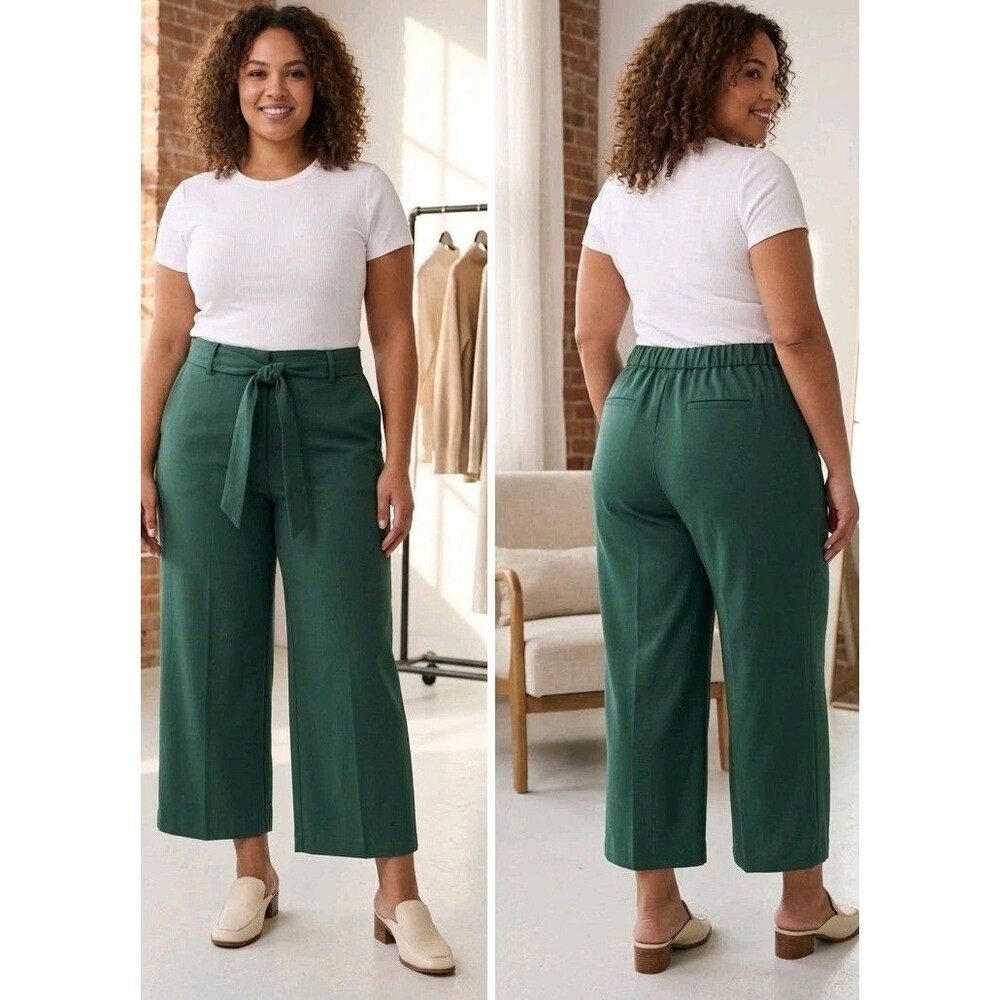Boden High-Waisted Emerald Green Culottes | Cropped Wide-Leg Work Trousers Sz 12